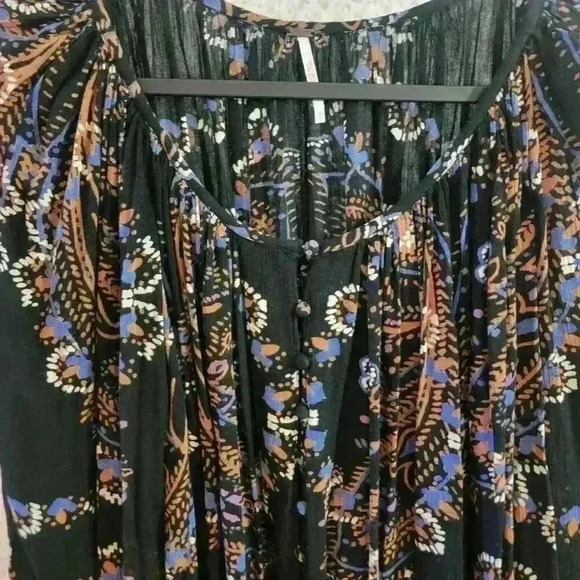 Free People Tunic Womens Small Paisley Peasant Button Scoop Neck Boho - Picture 4 of 16